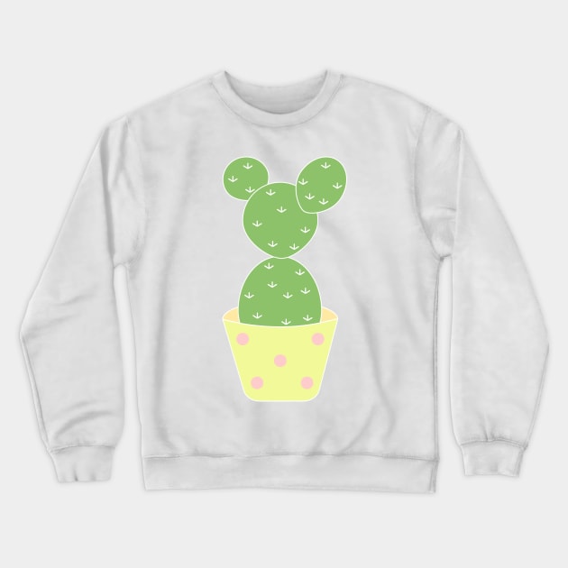 Cute green bunny ears cactus in a yellow pot Crewneck Sweatshirt by Aoxydesign